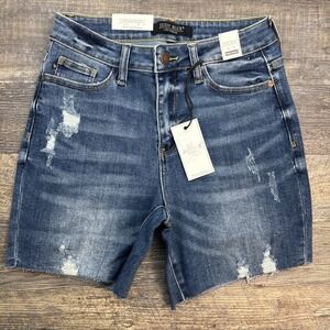 Judy Blue Sz Small Distressed High Rise Denim Short Blue Raw Hem Style JB150052